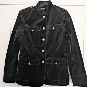 Lauren Ralph Lauren Black Velvet Utility Jacket Size 8 100% Cotton